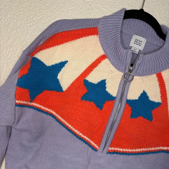 UO BDG Jesse Half-Zip Sweater Small Lavendar Stars Cropped Boxy - Picture 5 of 7